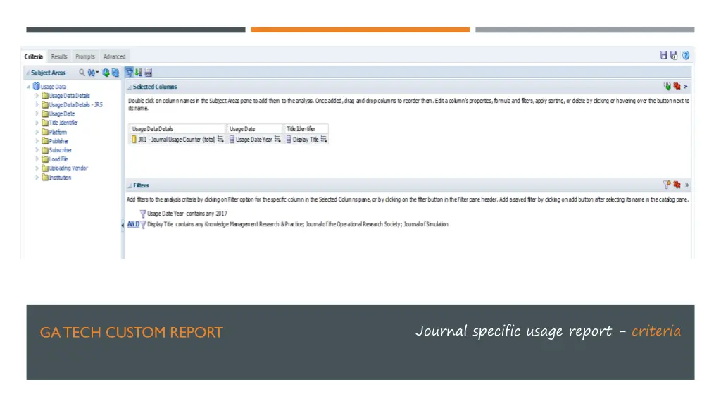 journal specific usage report criteria