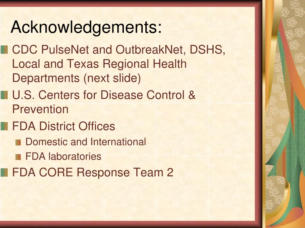 acknowledgements cdc pulsenet and outbreaknet