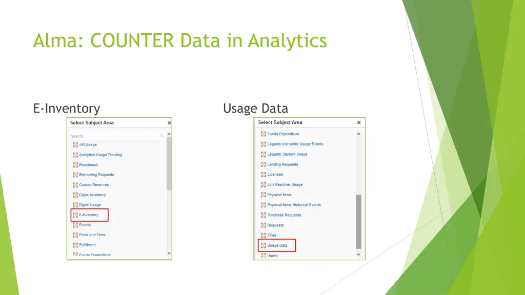 alma counter data in analytics