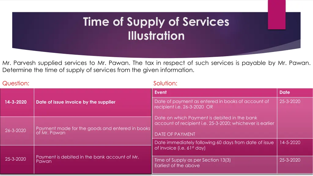 time of supply of services illustration 1