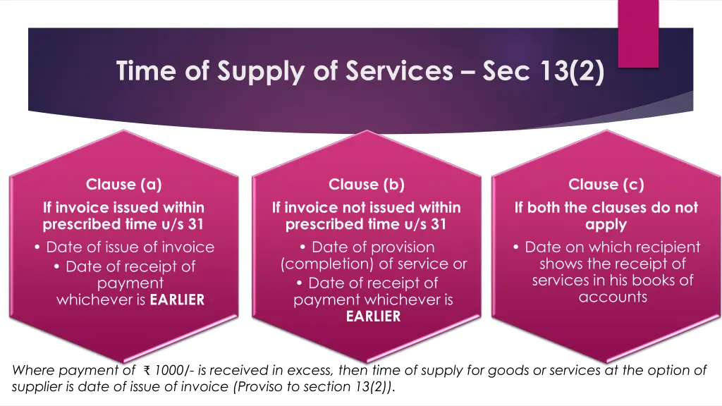 time of supply of services sec 13 2