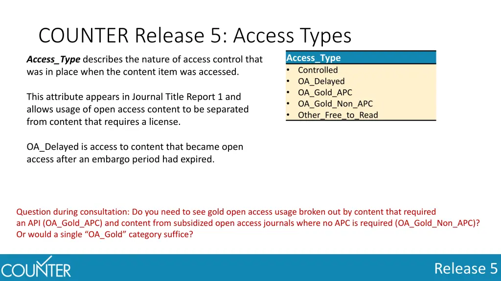 counter release 5 access types