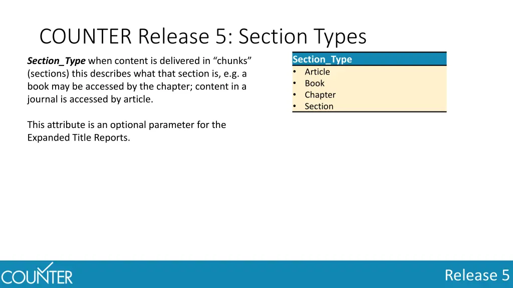 counter release 5 section types