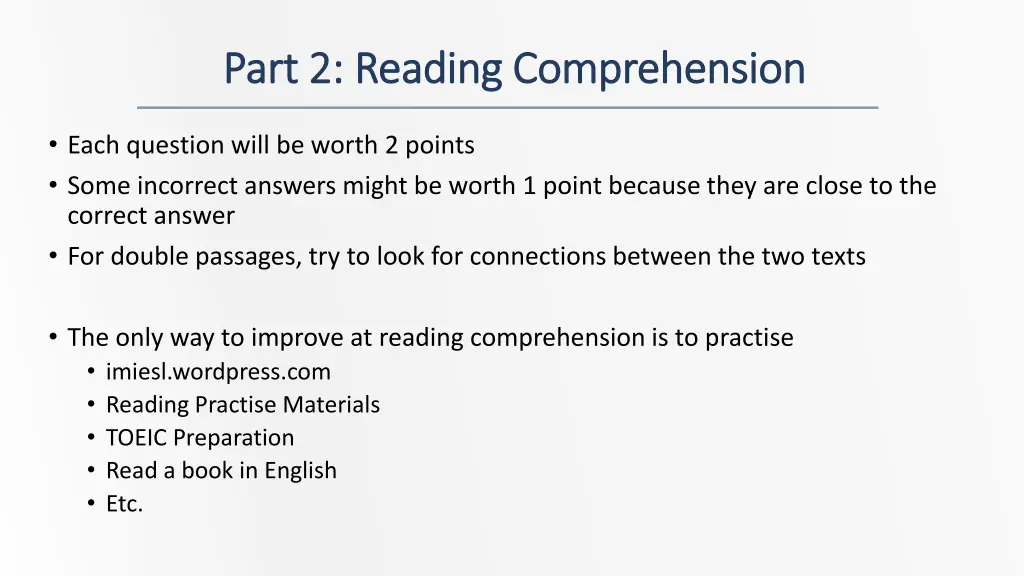 part 2 reading comprehension part 2 reading