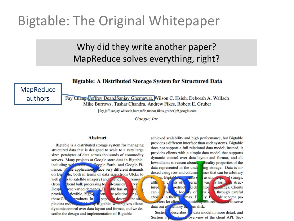 bigtable the original whitepaper