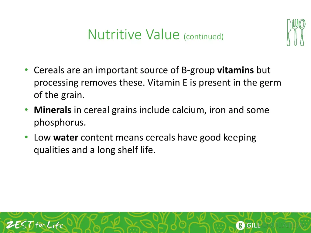 nutritive value continued