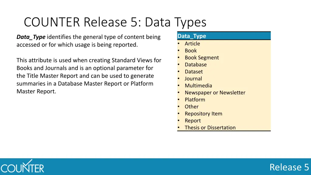 counter release 5 data types