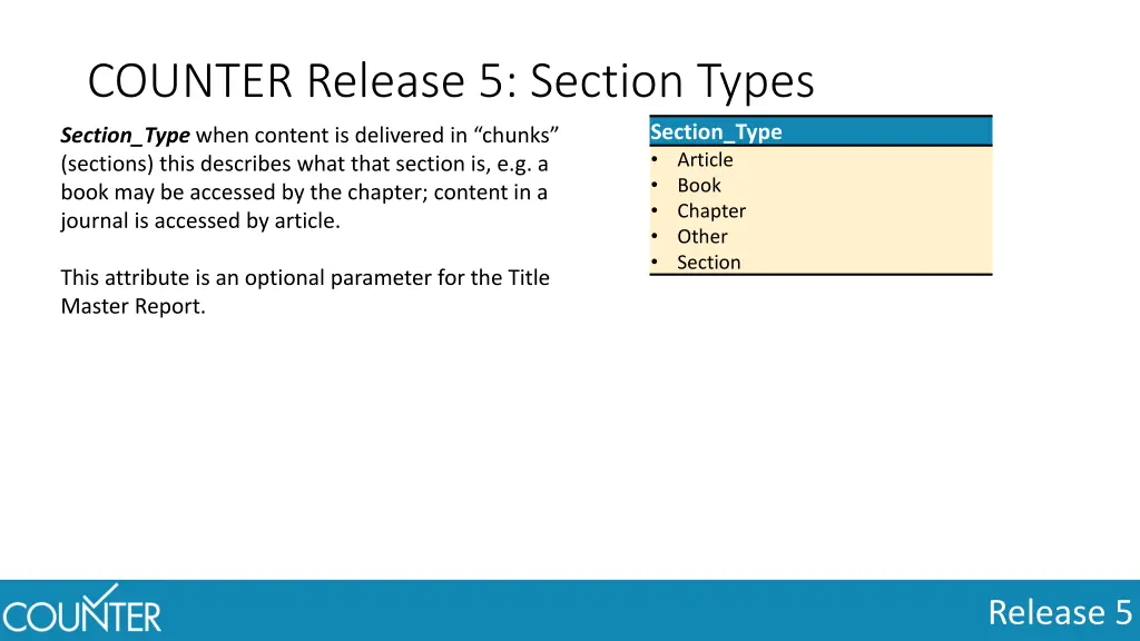 counter release 5 section types