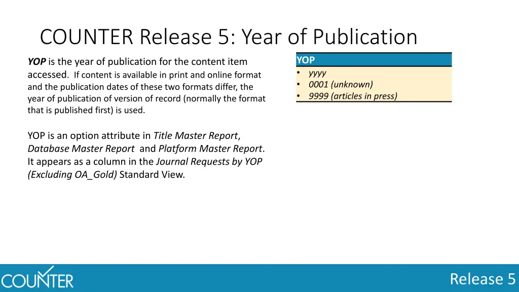 counter release 5 year of publication