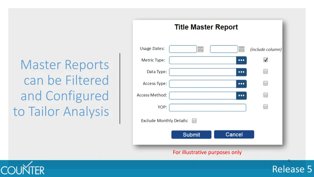 master reports can be filtered and configured