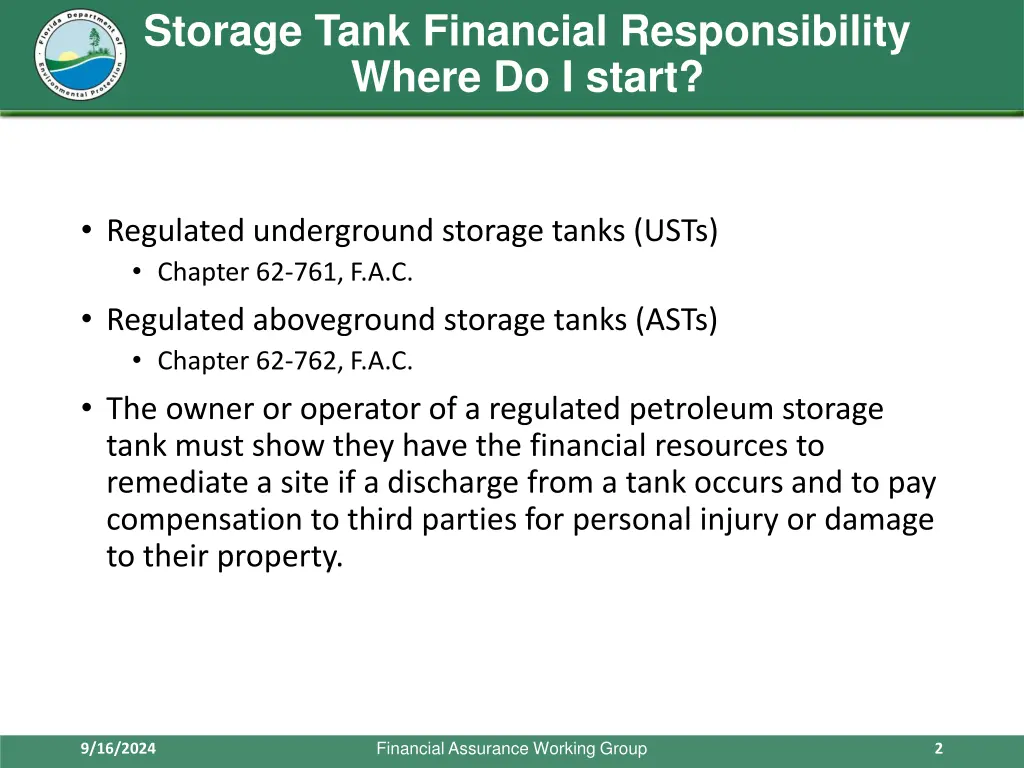 storage tank financial responsibility where