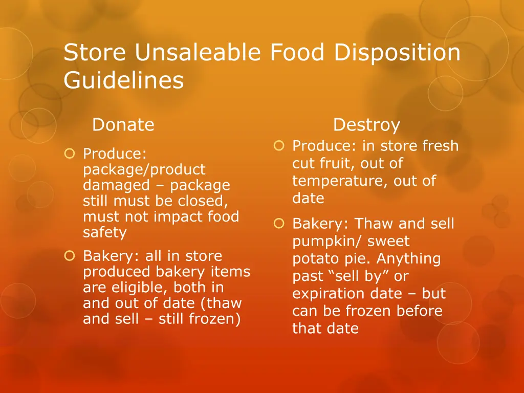 store unsaleable food disposition guidelines