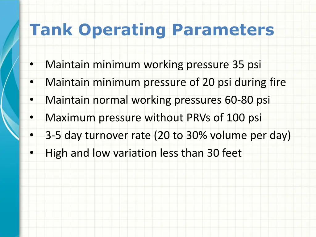 tank operating parameters