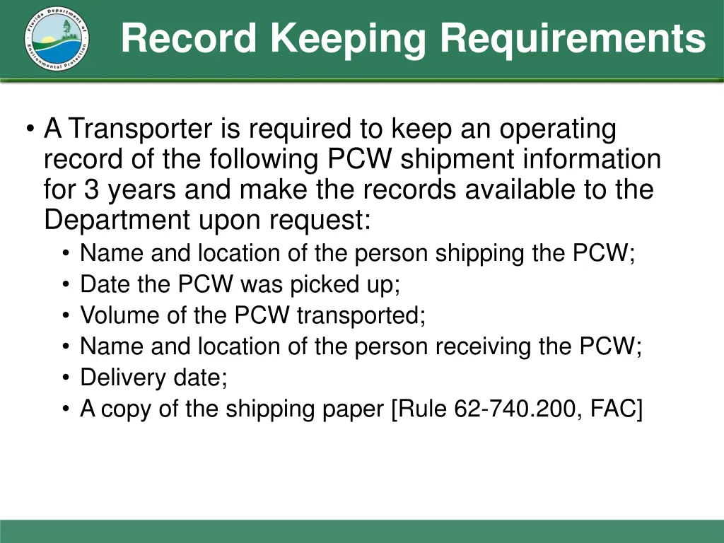 record keeping requirements