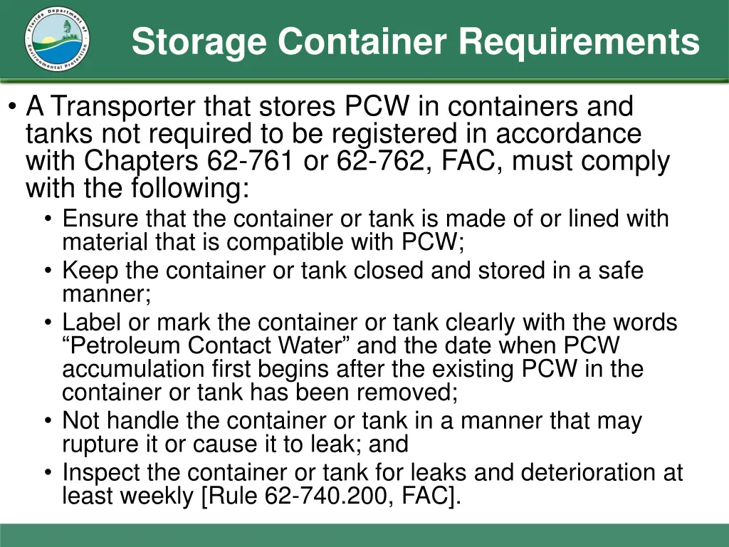 storage container requirements