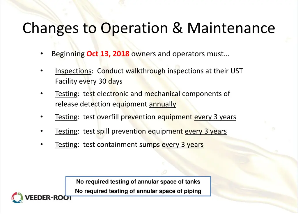 changes to operation maintenance