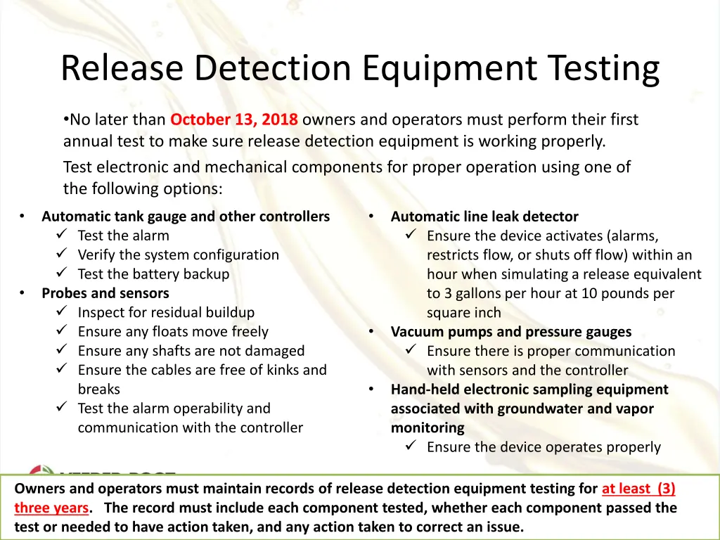 release detection equipment testing