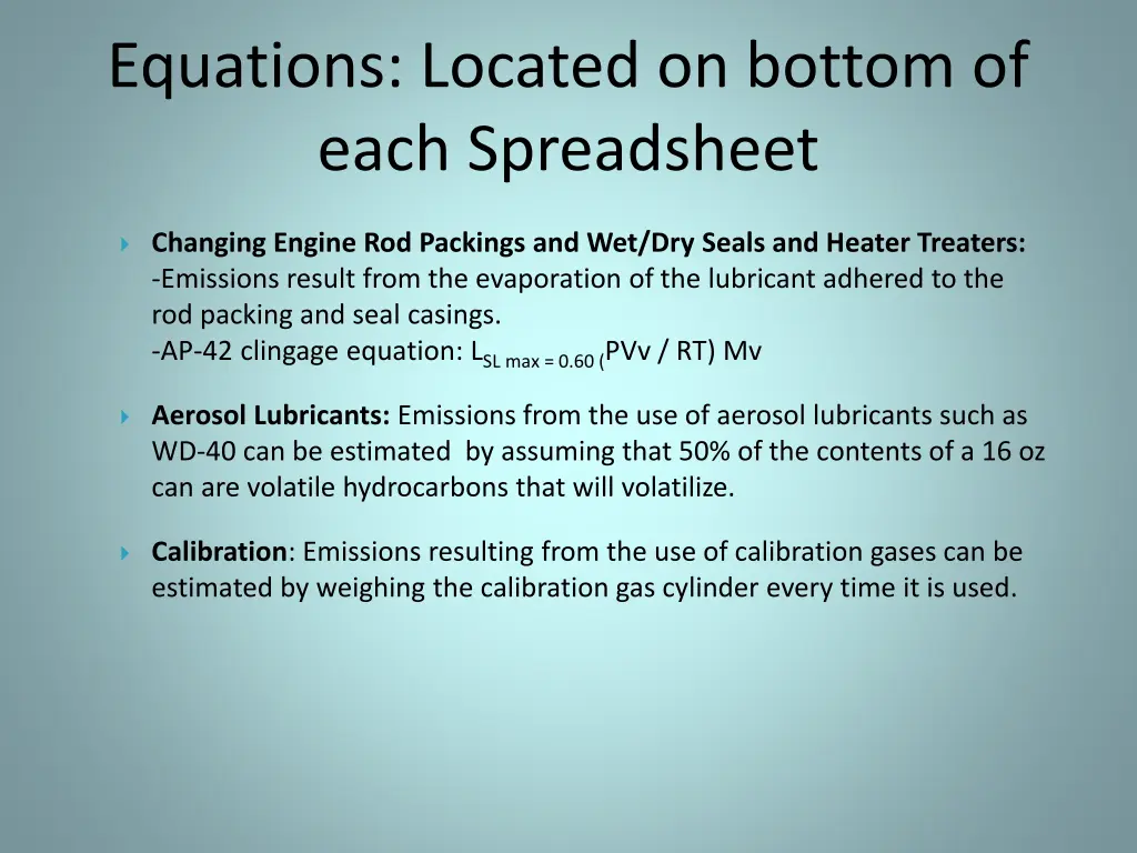 equations located on bottom of each spreadsheet 1