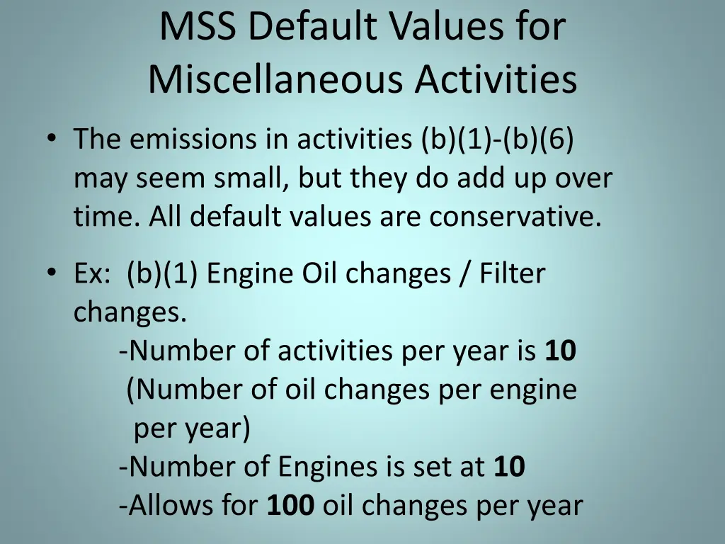 mss default values for miscellaneous activities 1