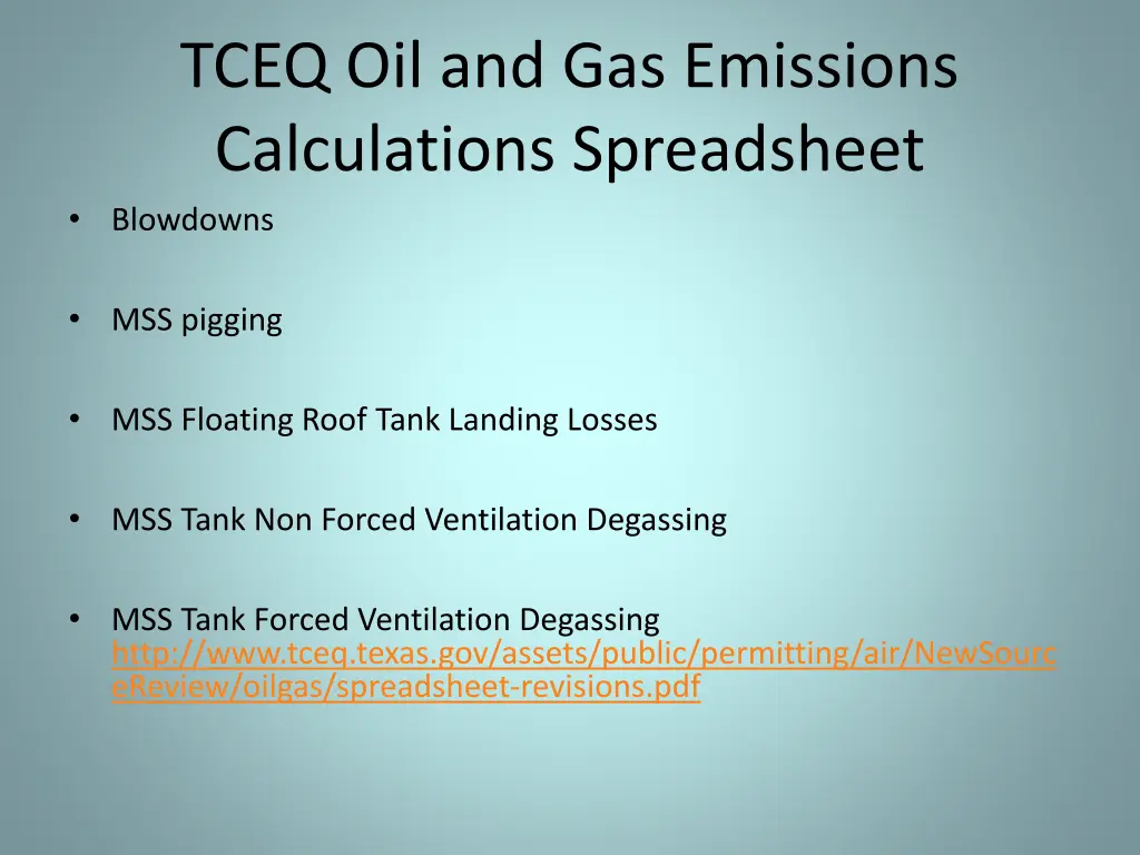 tceq oil and gas emissions calculations