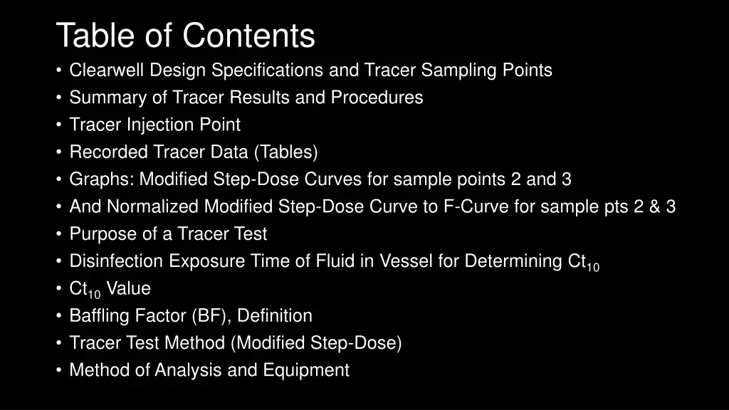 table of contents clearwell design specifications