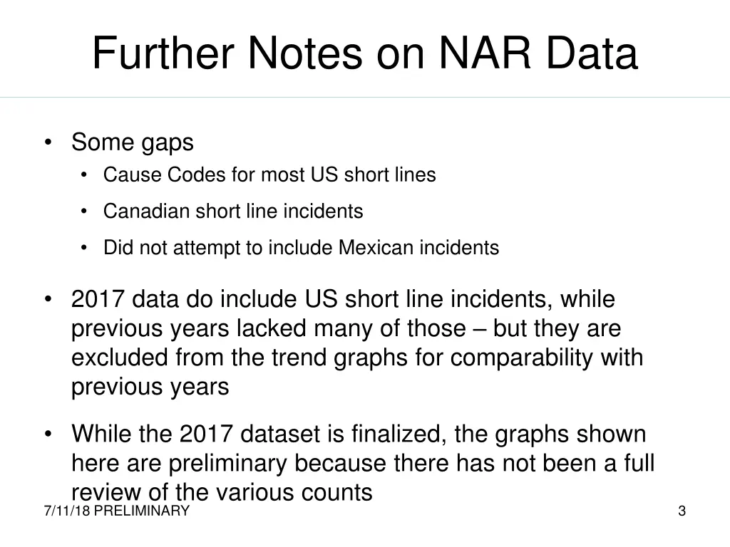 further notes on nar data