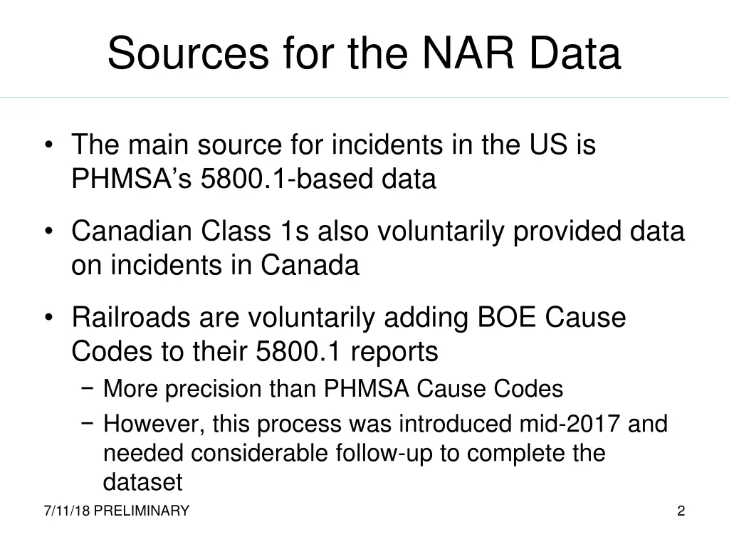 sources for the nar data