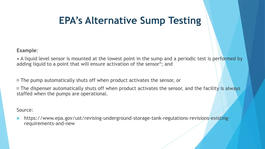 epa s alternative sump testing