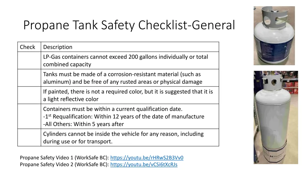 propane tank safety checklist general