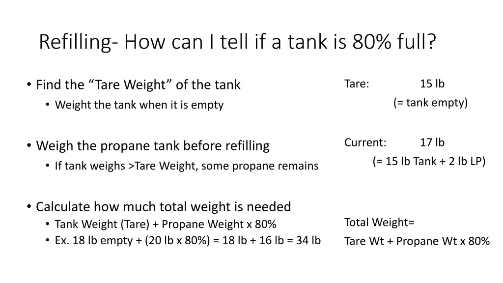 refilling how can i tell if a tank is 80 full