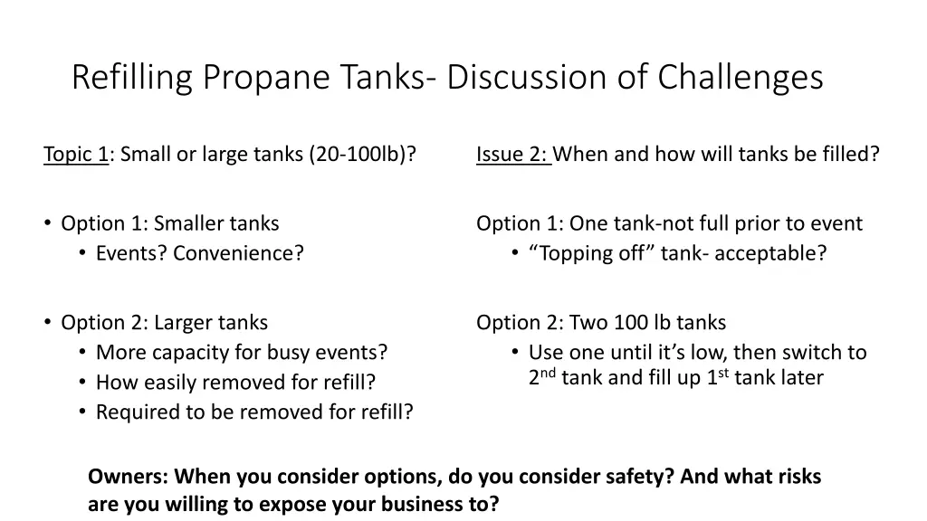 refilling propane tanks discussion of challenges