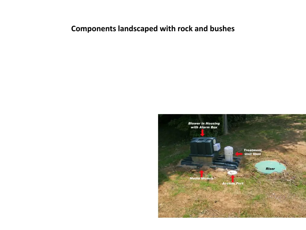 components landscaped with rock and bushes