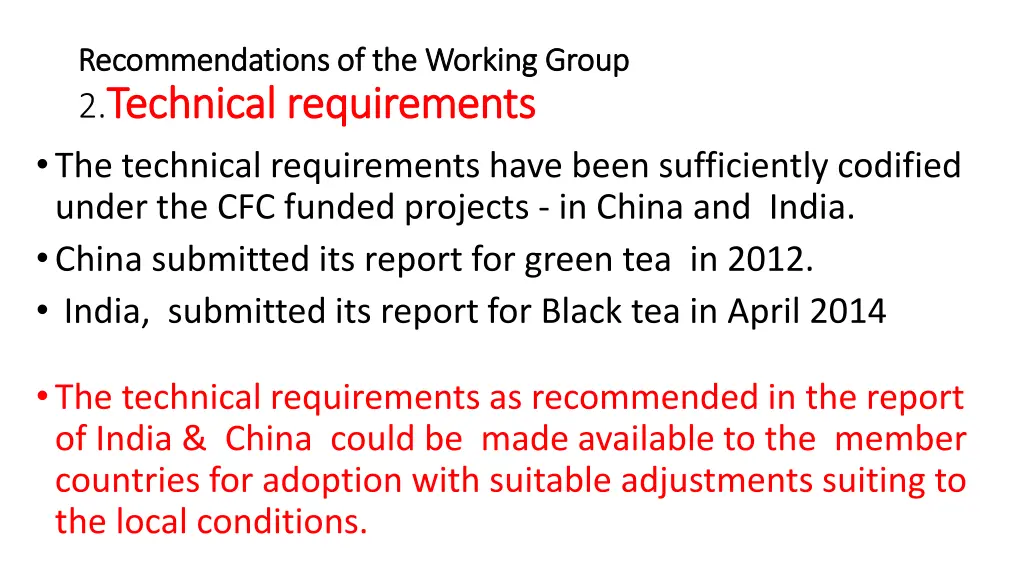 recommendations of the working group 1