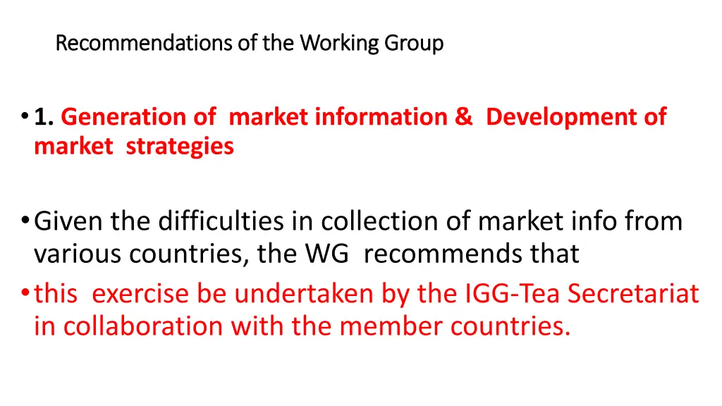 recommendations of the working group