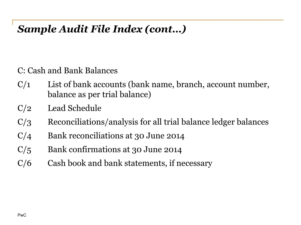 sample audit file index cont 1