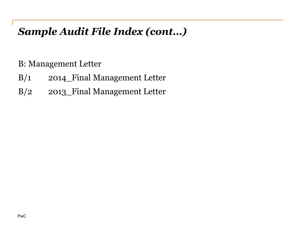 sample audit file index cont