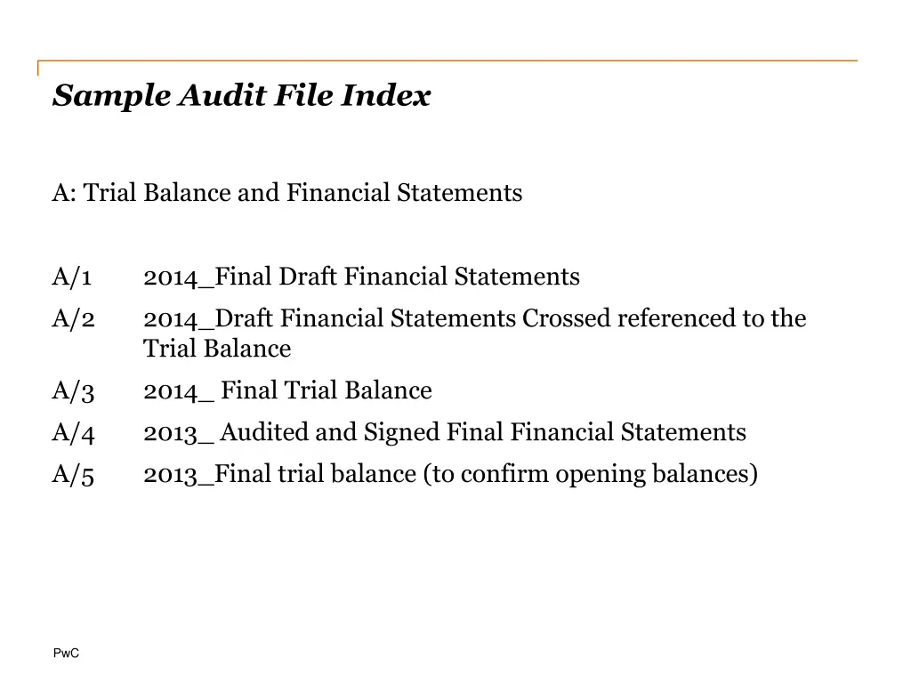 sample audit file index