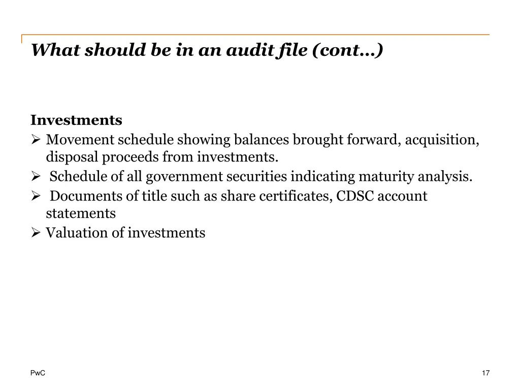 what should be in an audit file cont 3