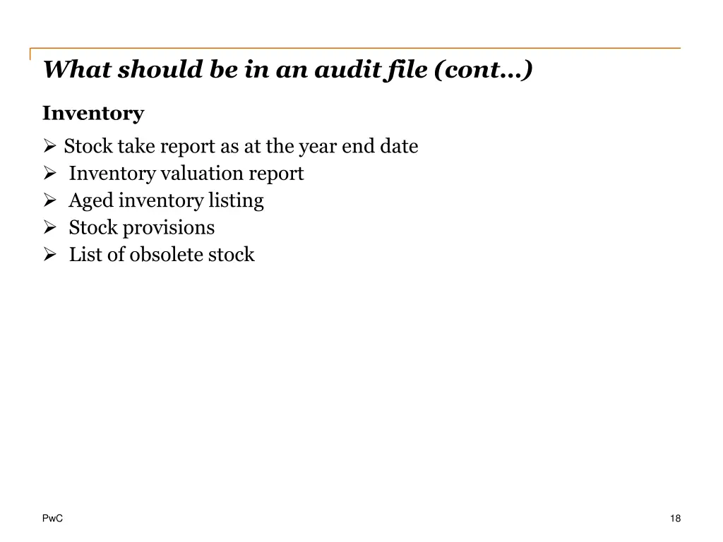 what should be in an audit file cont 4