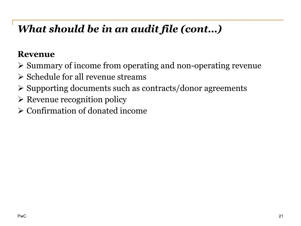 what should be in an audit file cont 7