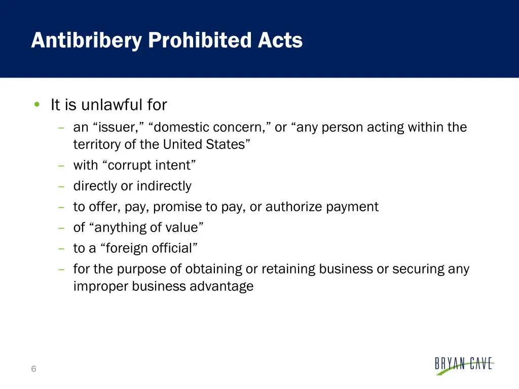 antibribery prohibited acts