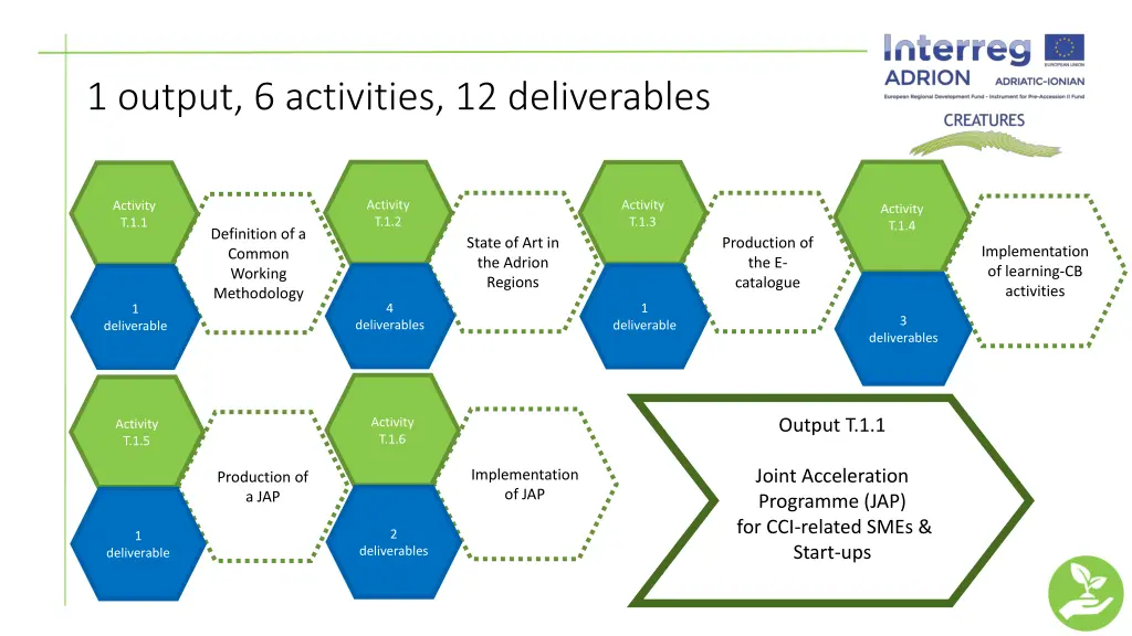 1 output 6 activities 12 deliverables