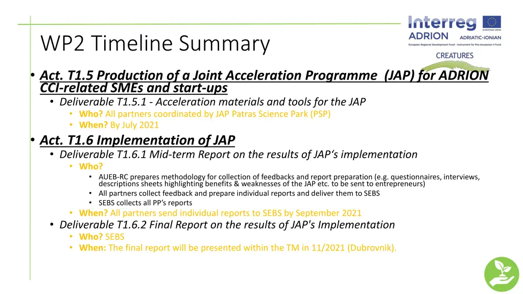 wp2 timeline summary 2