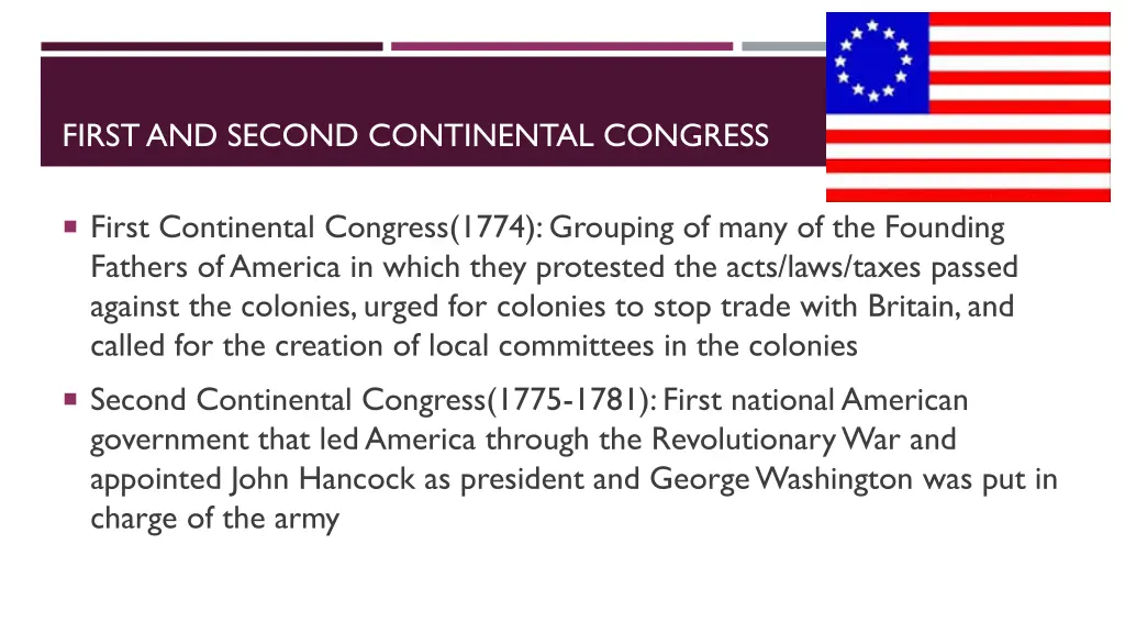 first and second continental congress