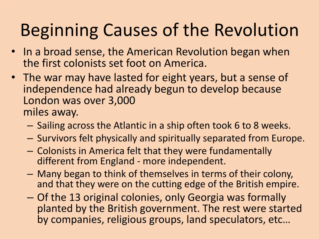 beginning causes of the revolution in a broad