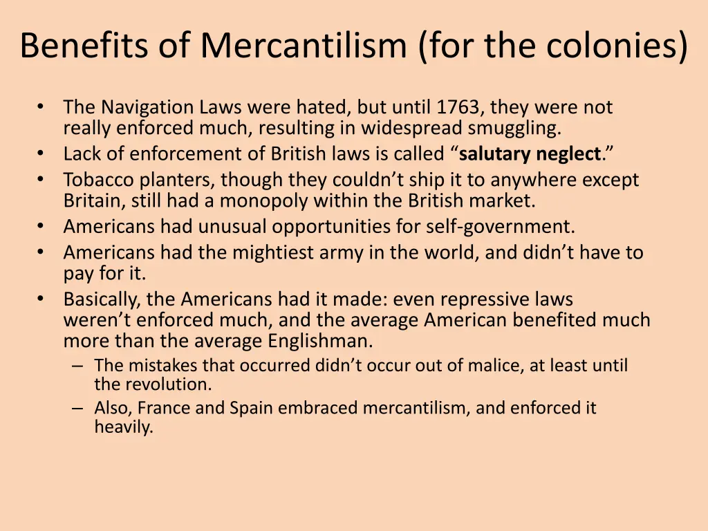 benefits of mercantilism for the colonies