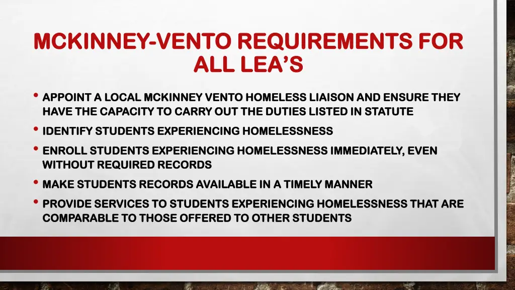 mckinney mckinney vento requirements for vento