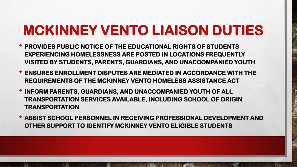 mckinney vento liaison duties mckinney vento