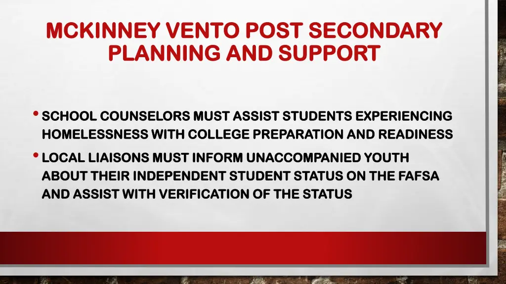 mckinney vento post secondary mckinney vento post