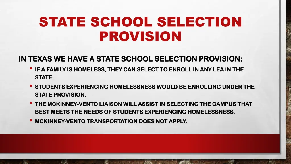 state school selection provision